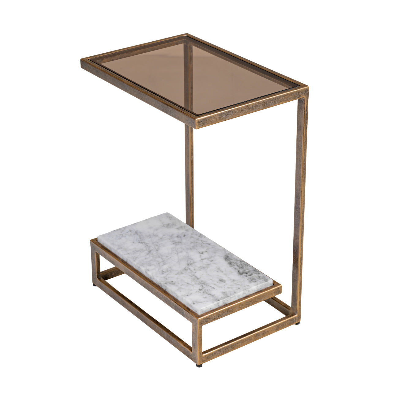 Libra Interiors Alicia Two-Tiered Side Table – Smoked Glass & Marble