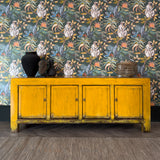 Lingbao Burnished Ochre Cabinet with 4 Doors in Pine Wood