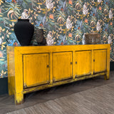Lingbao Burnished Ochre Cabinet with 4 Doors in Pine Wood