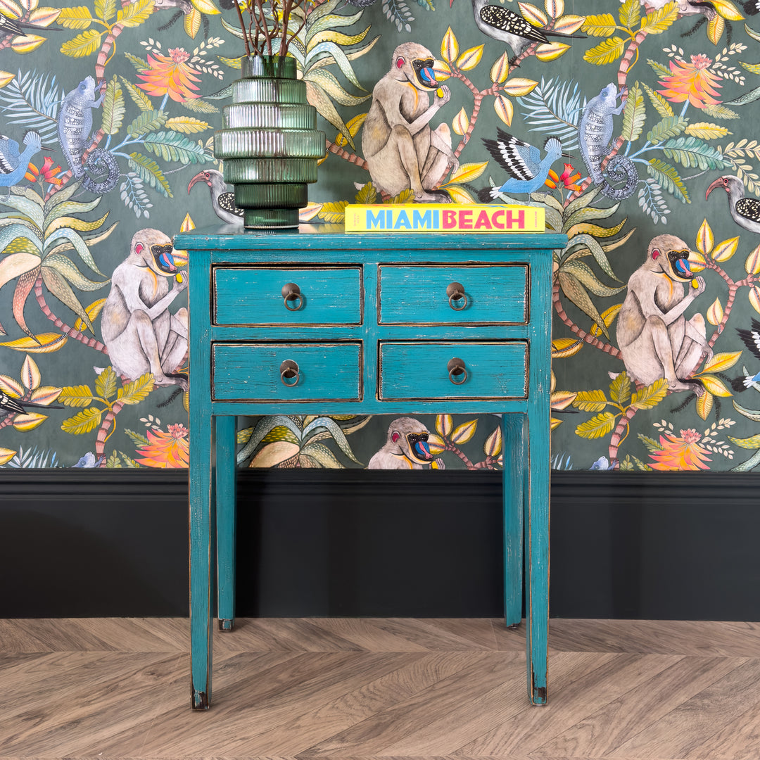 Lingbao Peacock Console Table in Turquoise Green