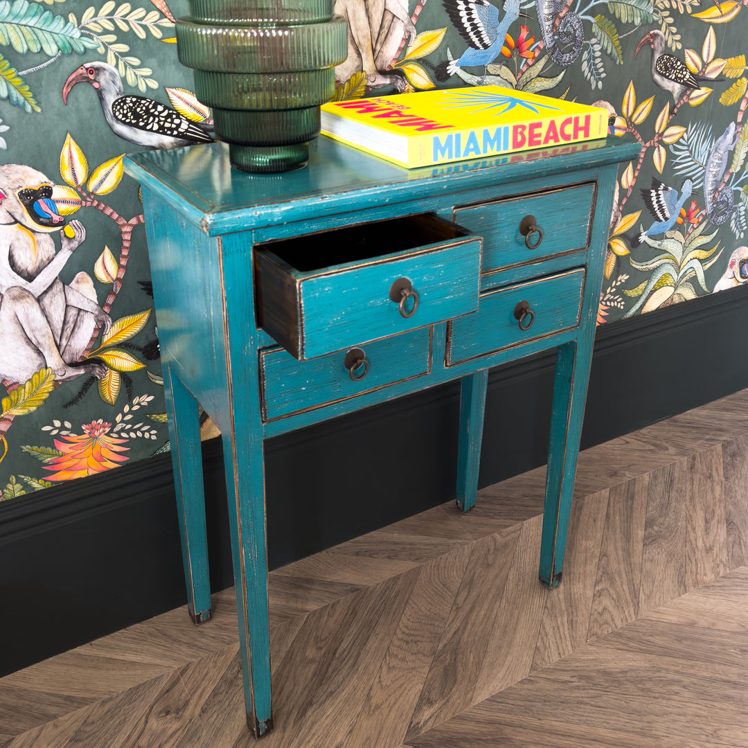 Lingbao Peacock Console Table in Turquoise Green