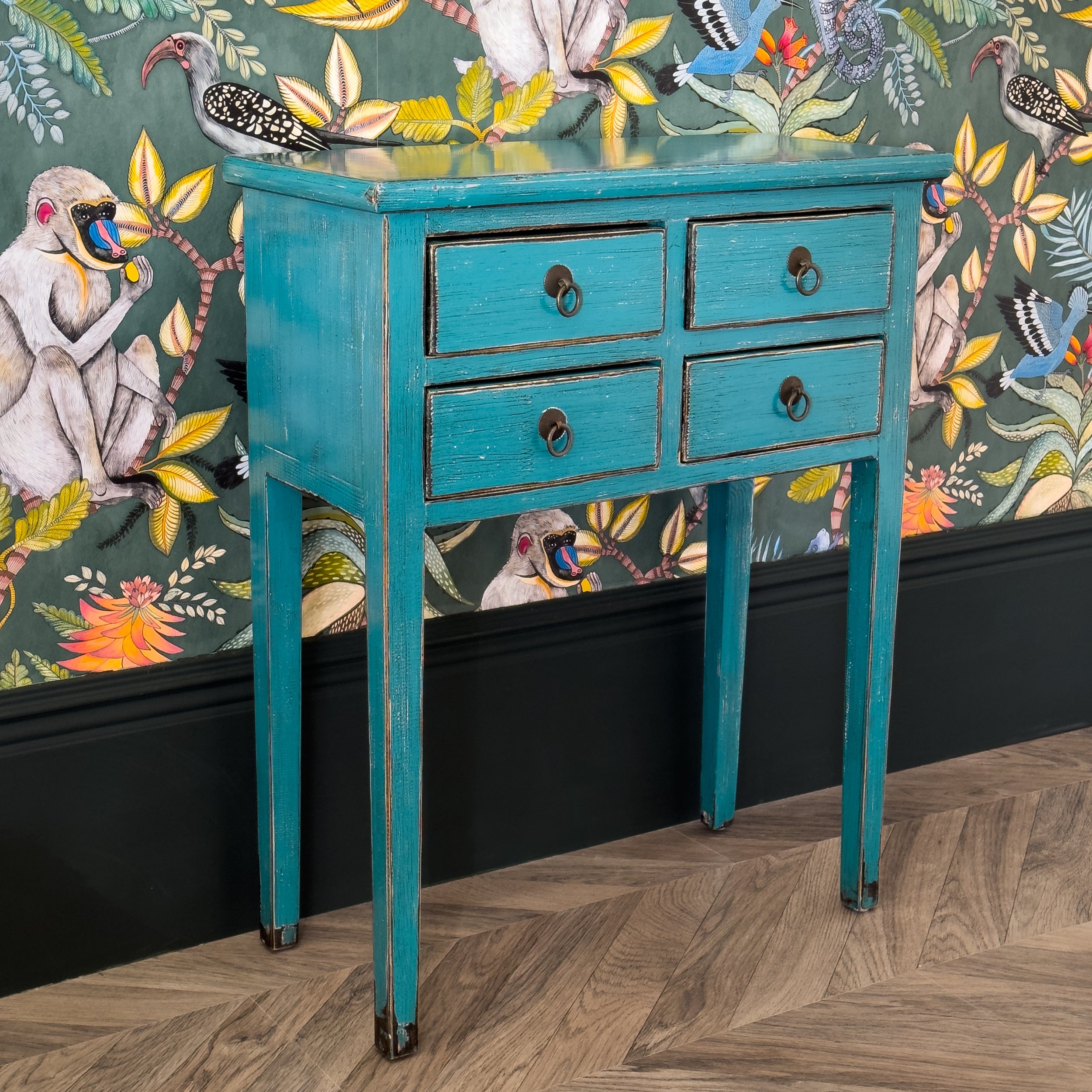 Turquoise store entryway table