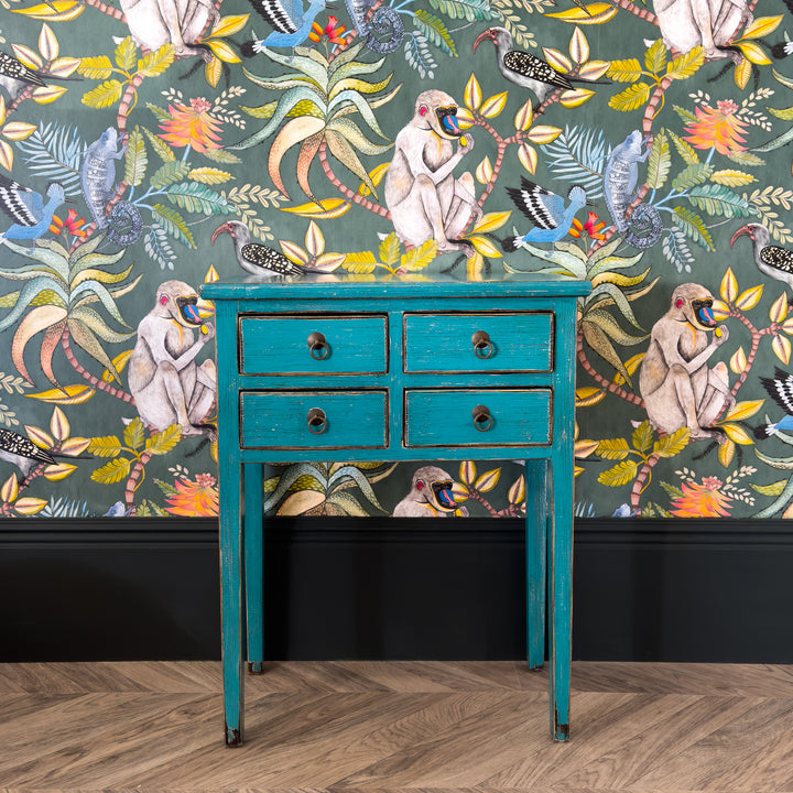 Lingbao Peacock Console Table in Turquoise Green
