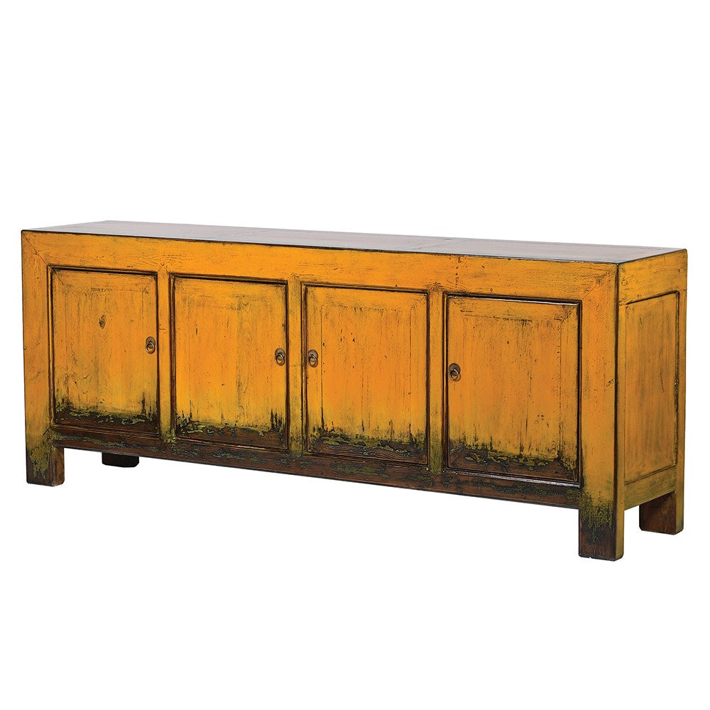 Lingbao Burnished Ochre Cabinet with 4 Doors in Pine Wood