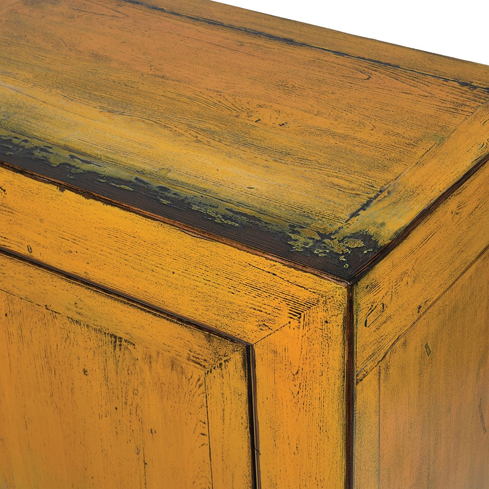 Lingbao Burnished Ochre Cabinet with 4 Doors in Pine Wood