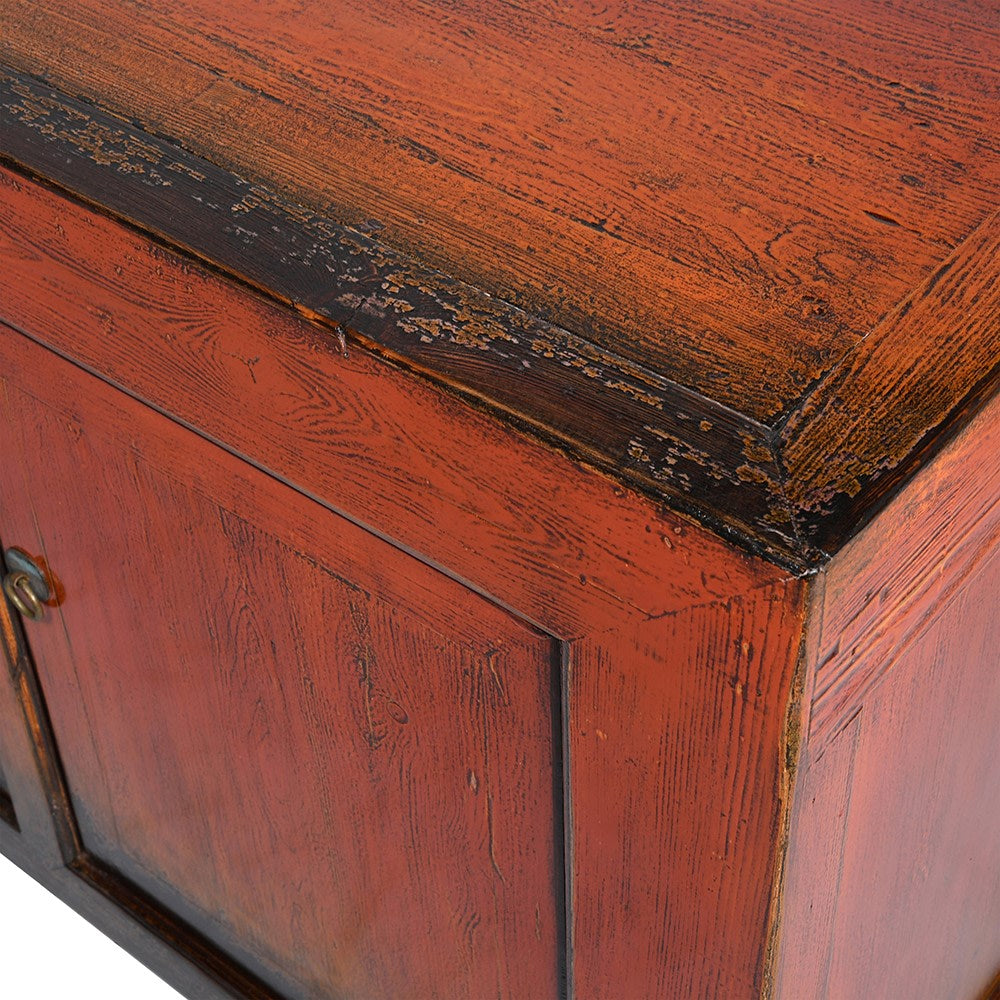 Lingbao Burnished Orange Cabinet with 4 Doors in Pine Wood