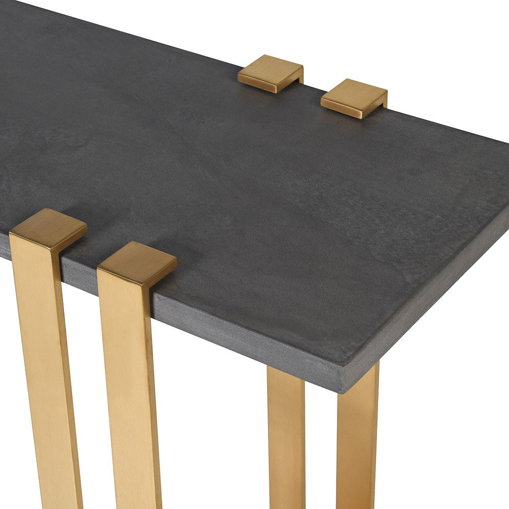 Luther Console Table in Concrete and Brushed Gold