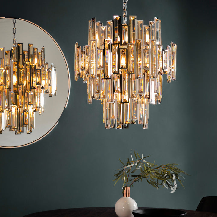 Lyra Chandelier in Champagne and Chrome – 12 Lights