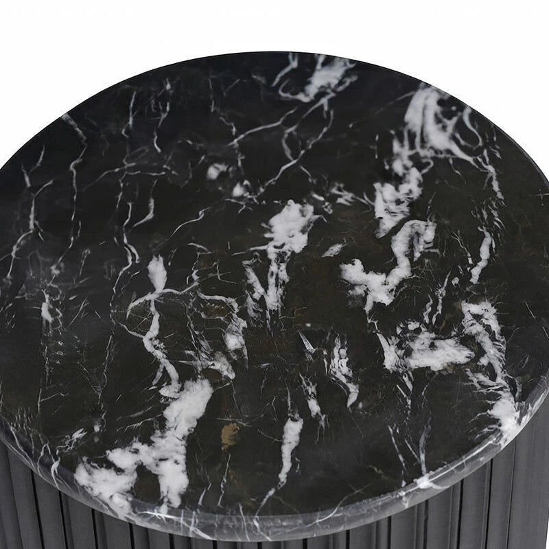 Mephisto Ribbed Side Table – Black Mango Wood & Black/White Marble – Small