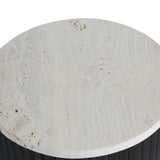 Mephisto Ribbed Side Table – Black Mango Wood & Travertine – Small