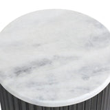 Mephisto Ribbed Side Table – Black Mango Wood & White Marble – Small