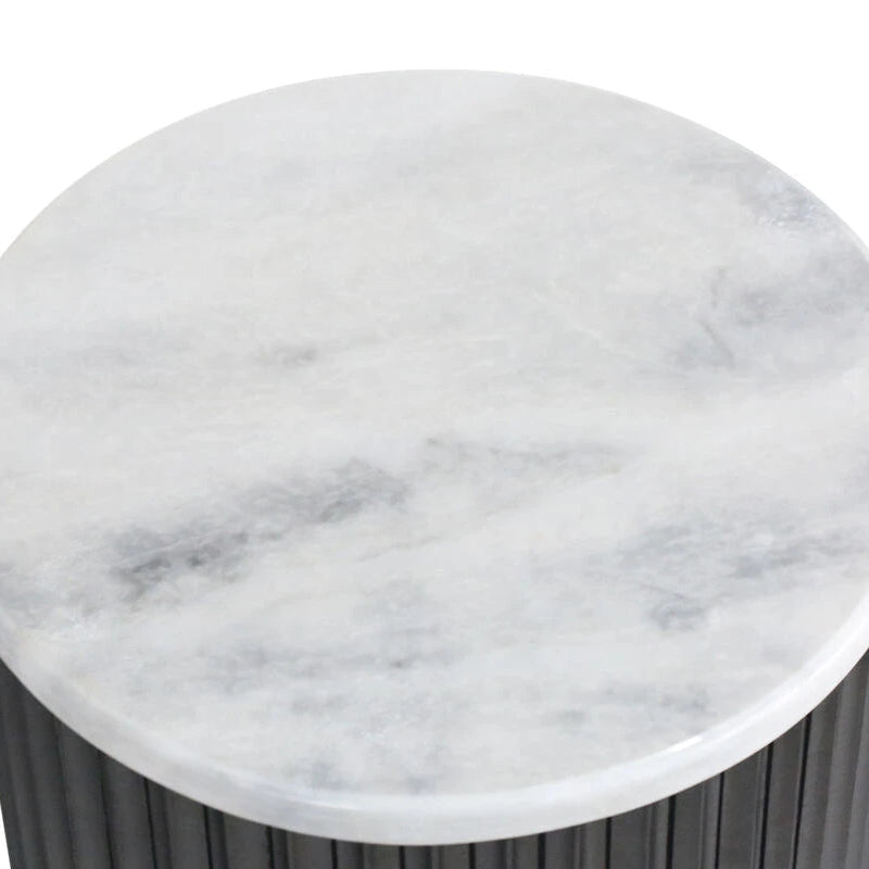 Mephisto Ribbed Side Table – Black Mango Wood & White Marble – Small