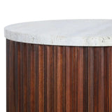 Mephisto Ribbed Side Table – Brown Mango Wood & Travertine – Large