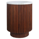 Mephisto Ribbed Side Table – Brown Mango Wood & Travertine – Large