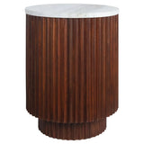 Mephisto Ribbed Side Table – Brown Mango Wood & Travertine – Large