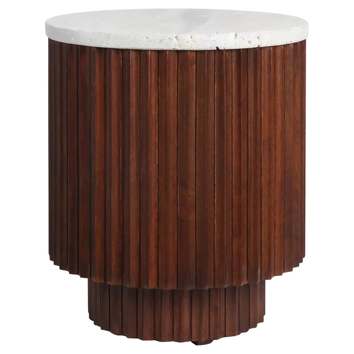 Mephisto Ribbed Side Table – Brown Mango Wood & Travertine – Small