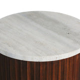Mephisto Ribbed Side Table – Brown Mango Wood & Travertine – Small
