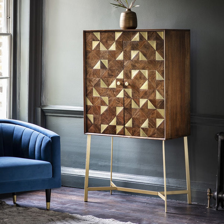 Monaco Brass Marquetry Bar Cabinet