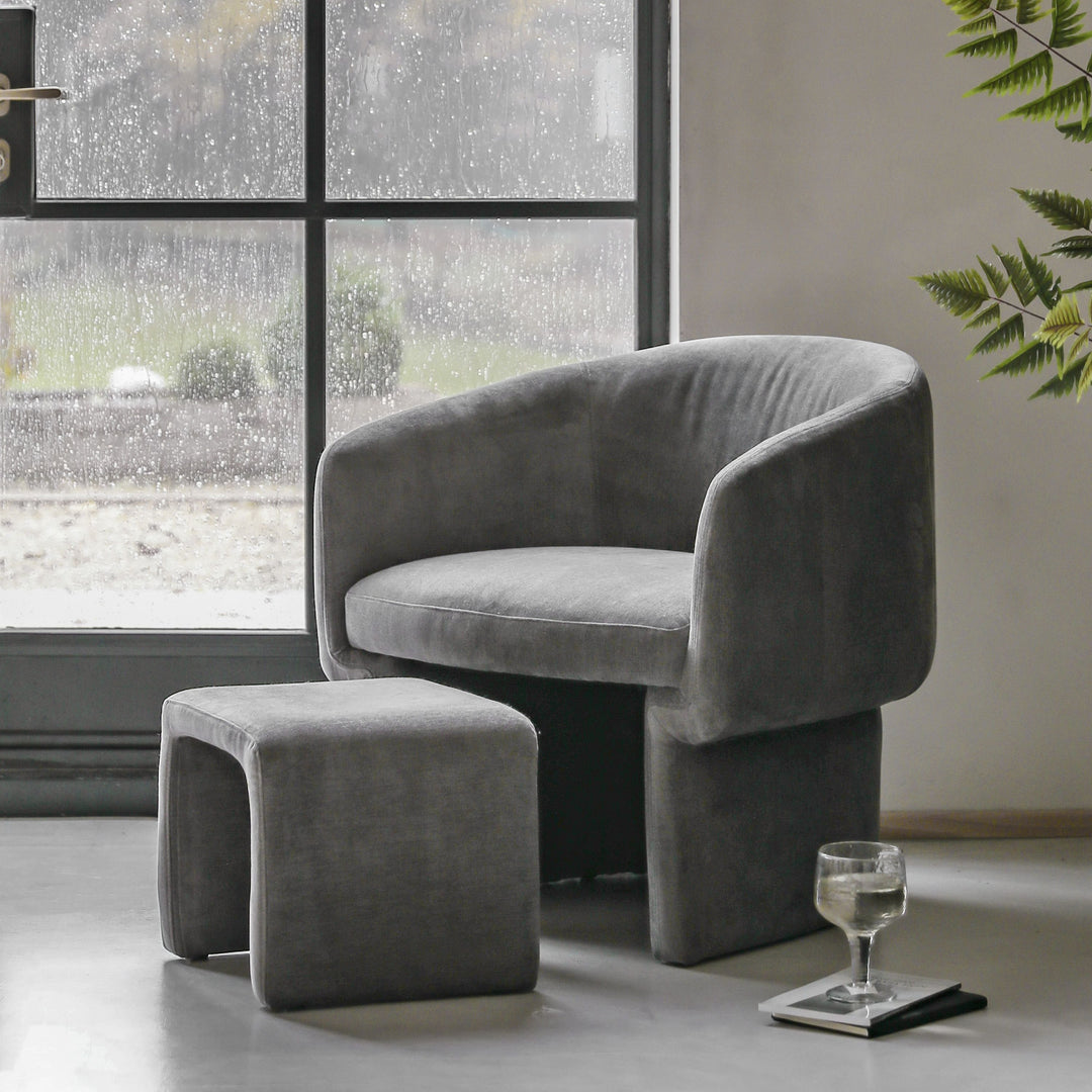 Myron Armchair with Stool – Anthracite