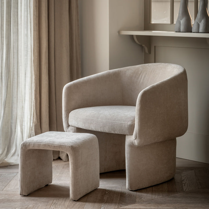 Myron Armchair with Stool – Cream