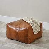 Pacific Lifestyle Matteo Square Pouffe – Natural Tan Leather