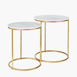 Pacific Lifestyle Milly Side Tables (Set of 2) - White Marble and Gold