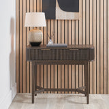 Pacific Lifestyle Raie Console Table – Dark Brown Ribbed Oak & Pine Wood