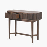 Pacific Lifestyle Raie Console Table – Dark Brown Ribbed Oak & Pine Wood