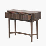 Pacific Lifestyle Raie Console Table – Dark Brown Ribbed Oak & Pine Wood
