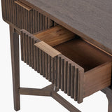 Pacific Lifestyle Raie Console Table – Dark Brown Ribbed Oak & Pine Wood