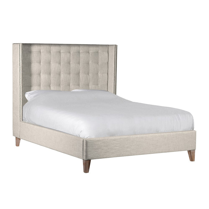 Penelope Bed with Silver Linen Detail