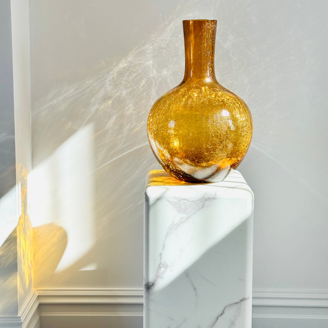 Pols Potten Crackled Ball Body Vase in Amber Glass – Large