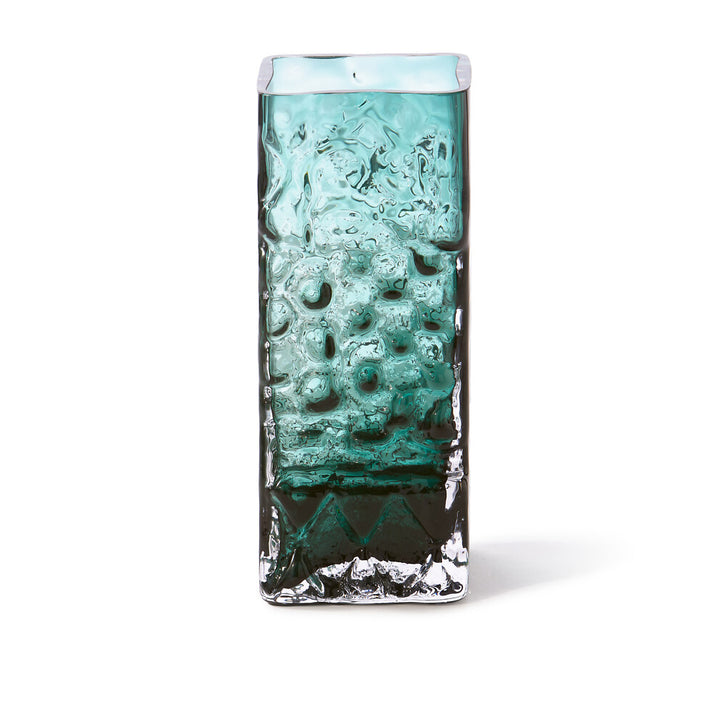 Pols Potten Square Relief Vase – Dark Green Glass