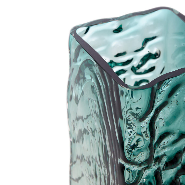 Pols Potten Square Relief Vase – Dark Green Glass