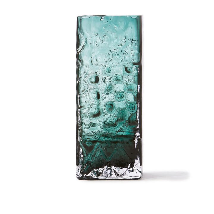 Pols Potten Square Relief Vase – Dark Green Glass