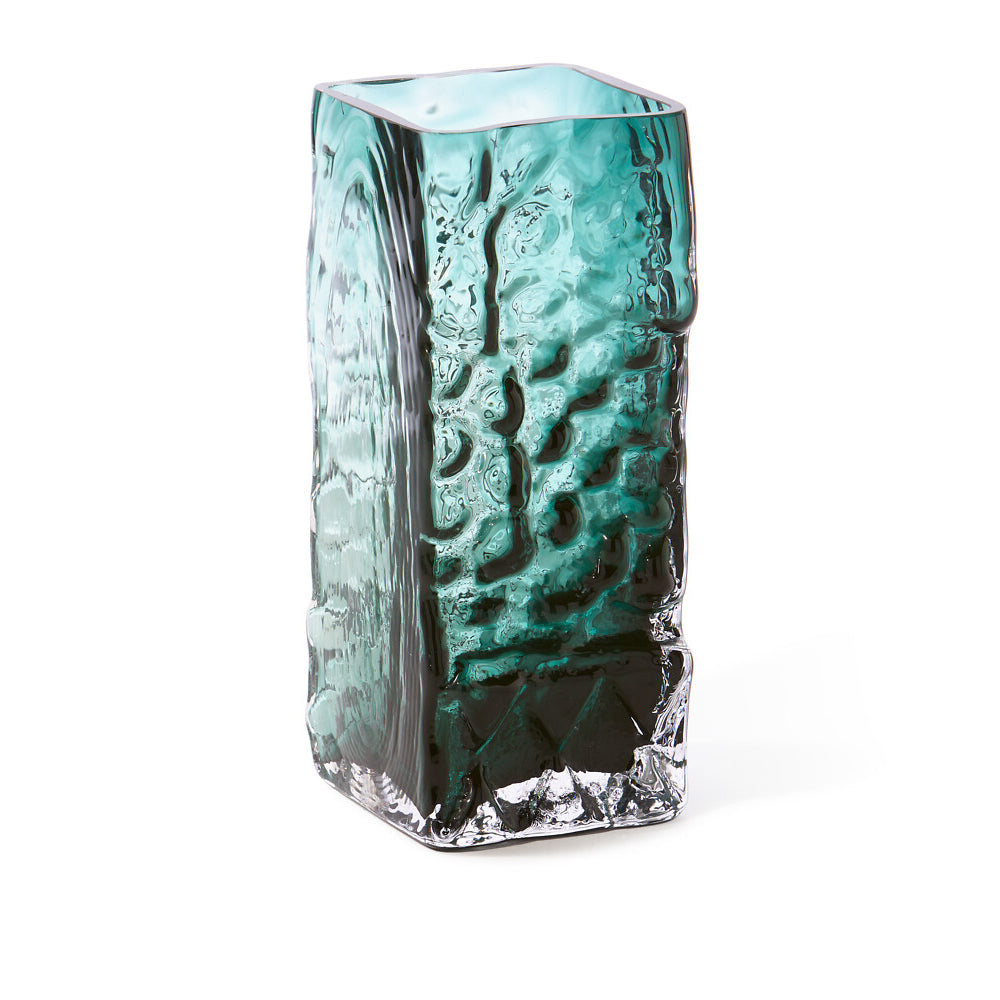 Pols Potten Square Relief Vase – Dark Green Glass