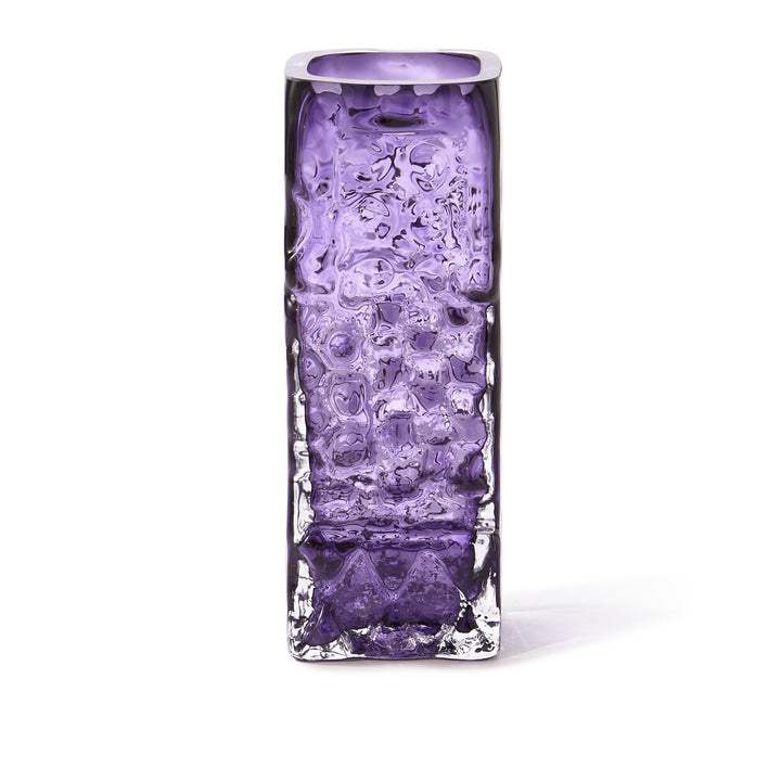 Pols Potten Square Relief Vase – Dark Purple Glass