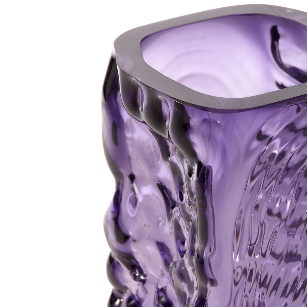 Pols Potten Square Relief Vase – Dark Purple Glass