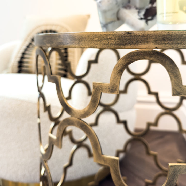Quatrefoil Gold & Glass Side Table