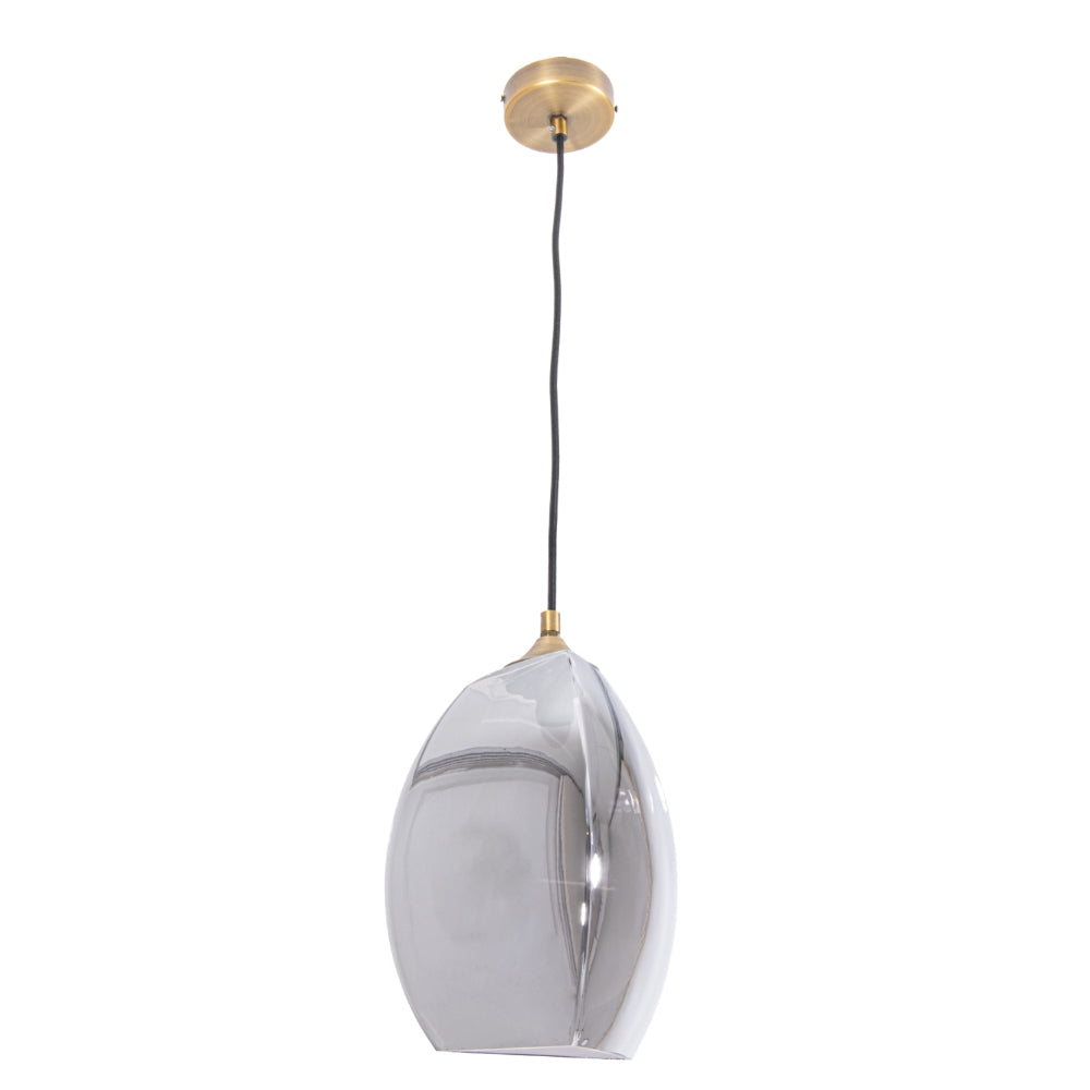 RV Astley Talence Pendant Light with Antique Brass and Smoked Glass – Excess Stock