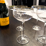 Ribbed Champagne Glass with Gold Rim – Set of 4