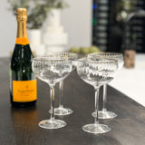 Ribbed Champagne Glass with Gold Rim – Set of 4