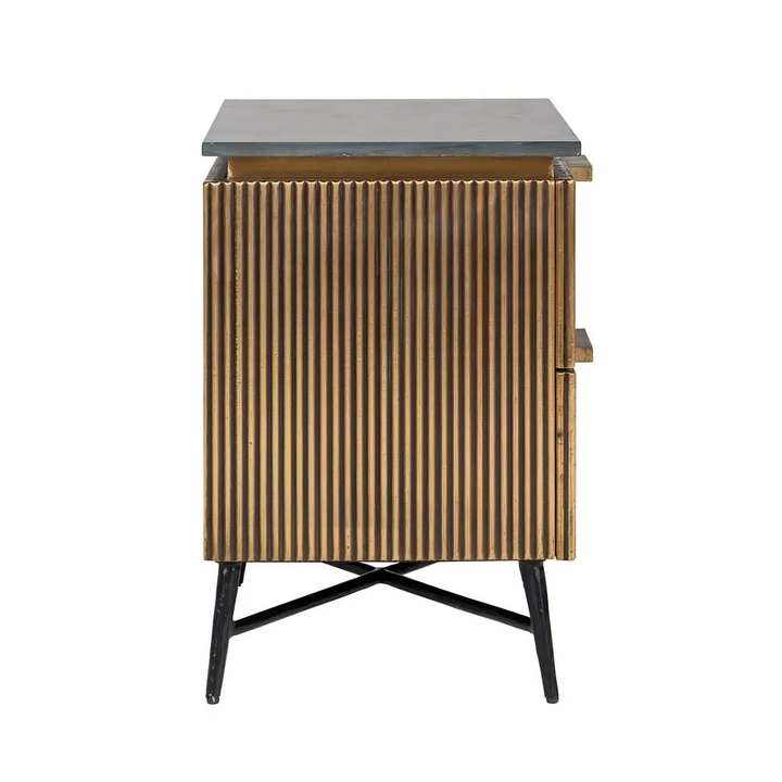 Richmond Interiors Ironville Brass Birch and Marble Bedside Cabinet