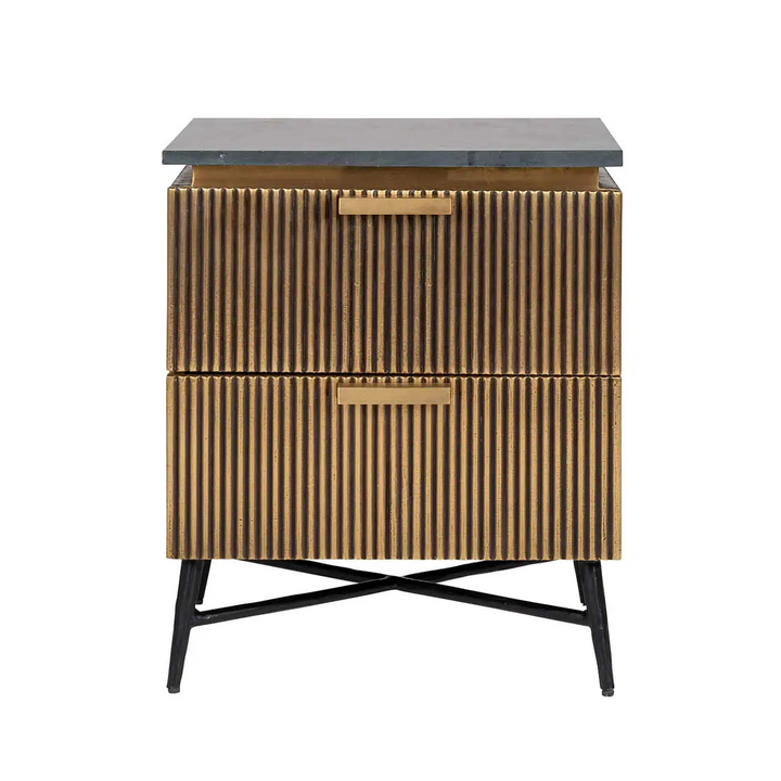 Richmond Interiors Ironville Brass Birch and Marble Bedside Cabinet