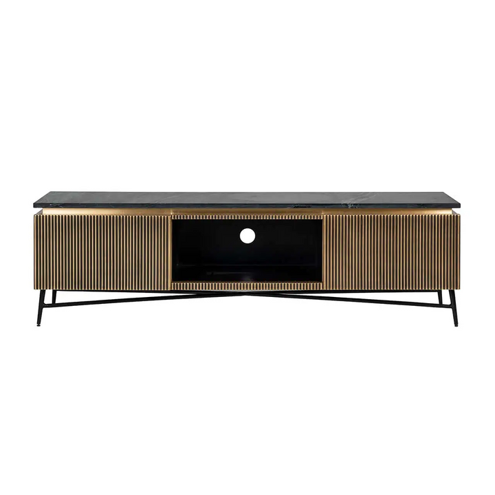 Richmond Interiors Ironville Brass Birch and Marble TV Unit