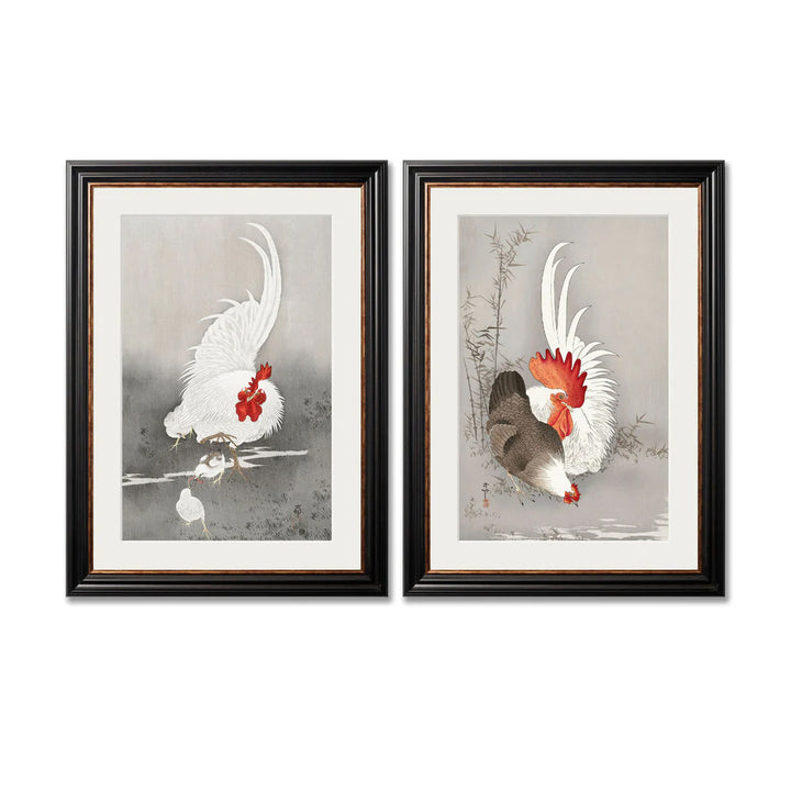 Roosters by Ohara Koson – York Slim Framed Print