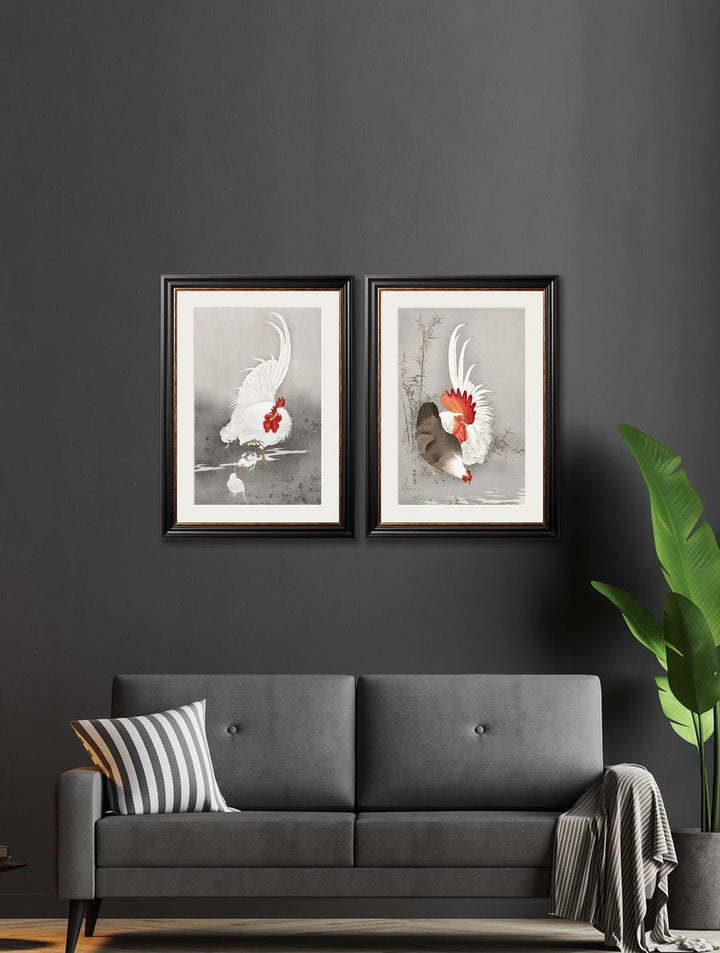 Roosters by Ohara Koson – York Slim Framed Print