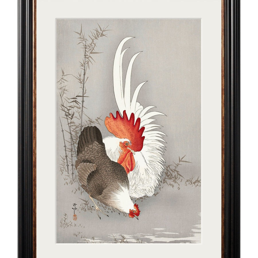 Roosters by Ohara Koson – York Slim Framed Print