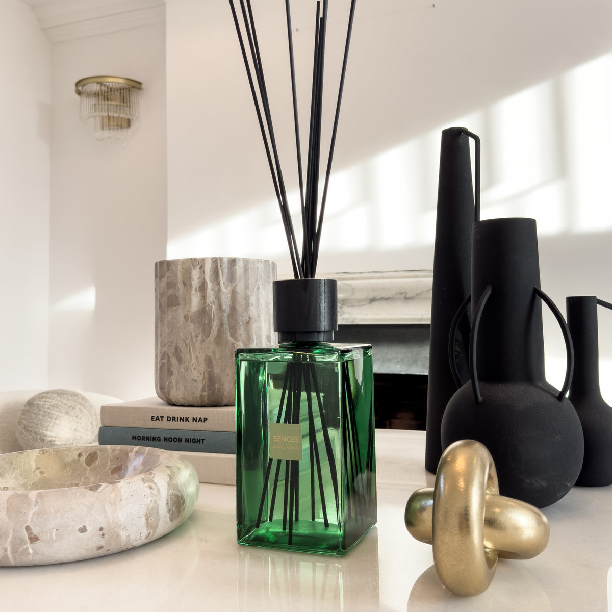 Enormous Amora Verbena Reed Diffuser with Emerald Glass Bottle ...