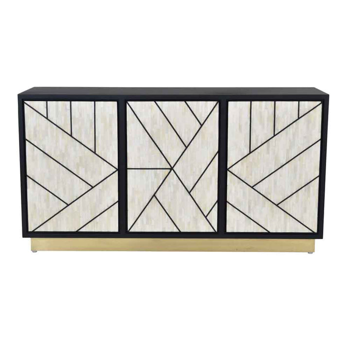 Libra Interiors Credenza Abstract 3 Door Cabinet with Bone Inlay